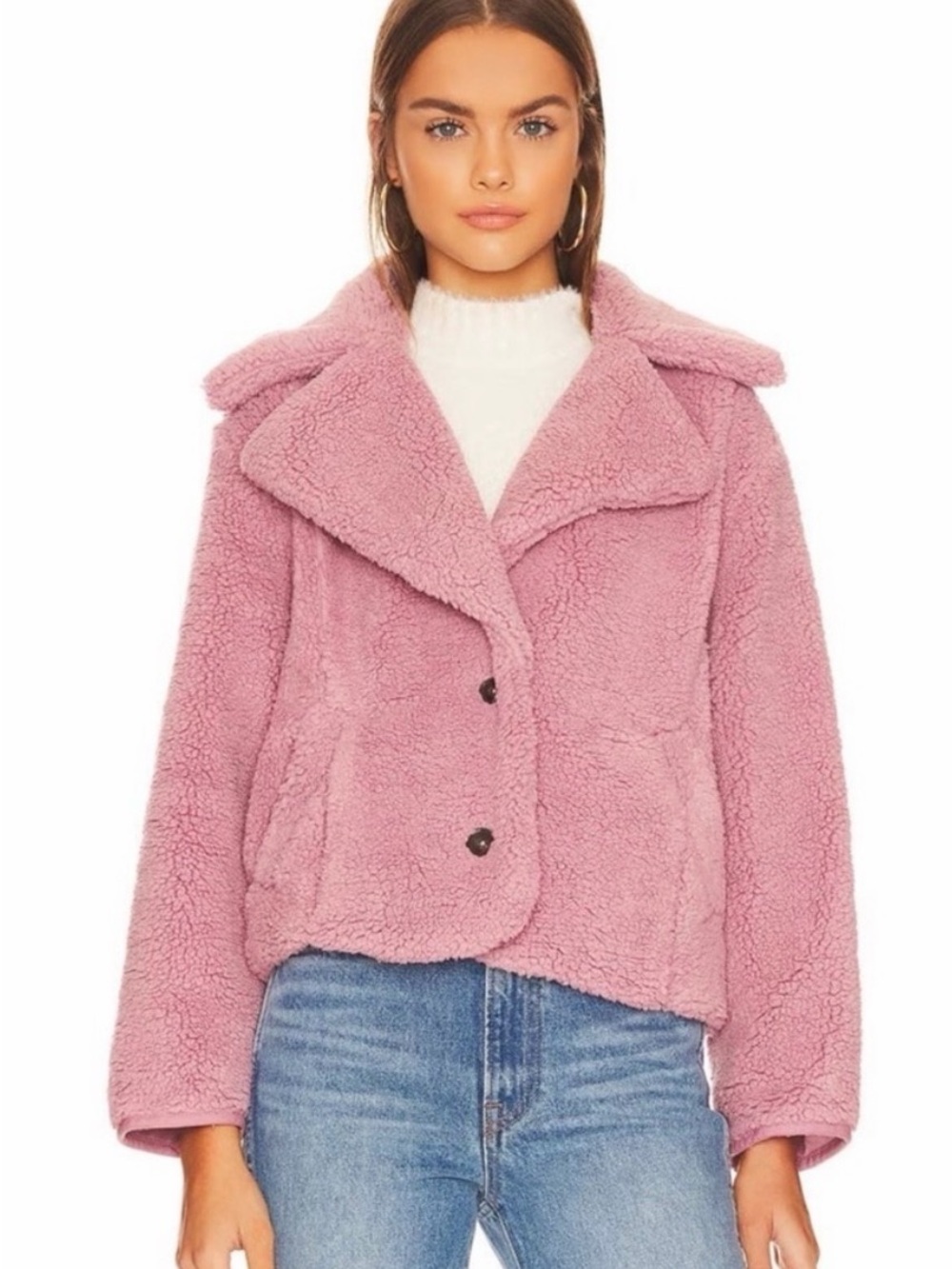 Free People Plush Sherpa Teddy Fleece Jacket - Pink